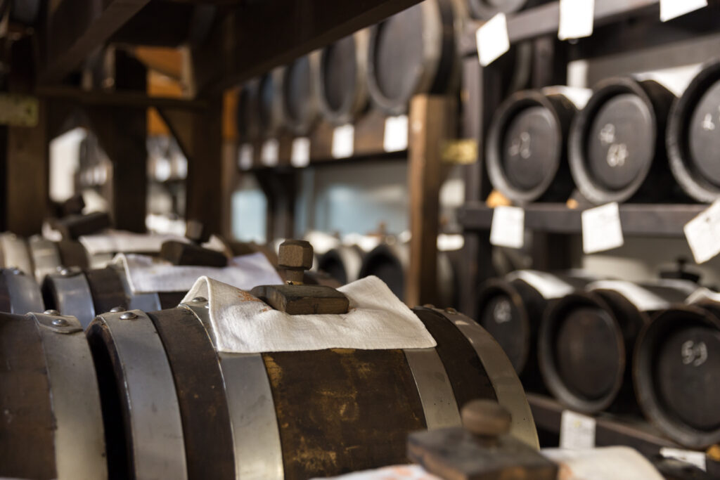 Balsamic Vinegar production, small wooden barrels