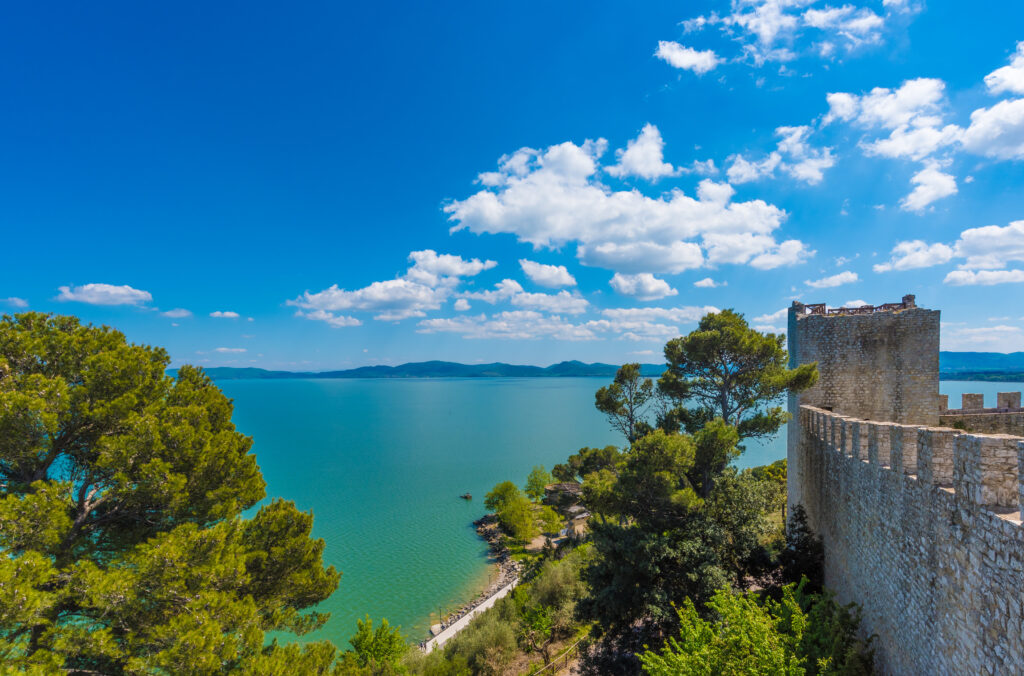 Medieval town Castiglione del Lago with a big castle in historic center, beside Trasimeno lake
