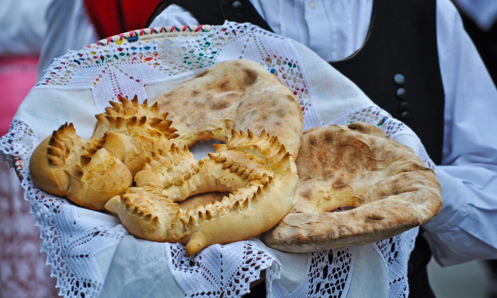 Basket of typical Sardinian bread
