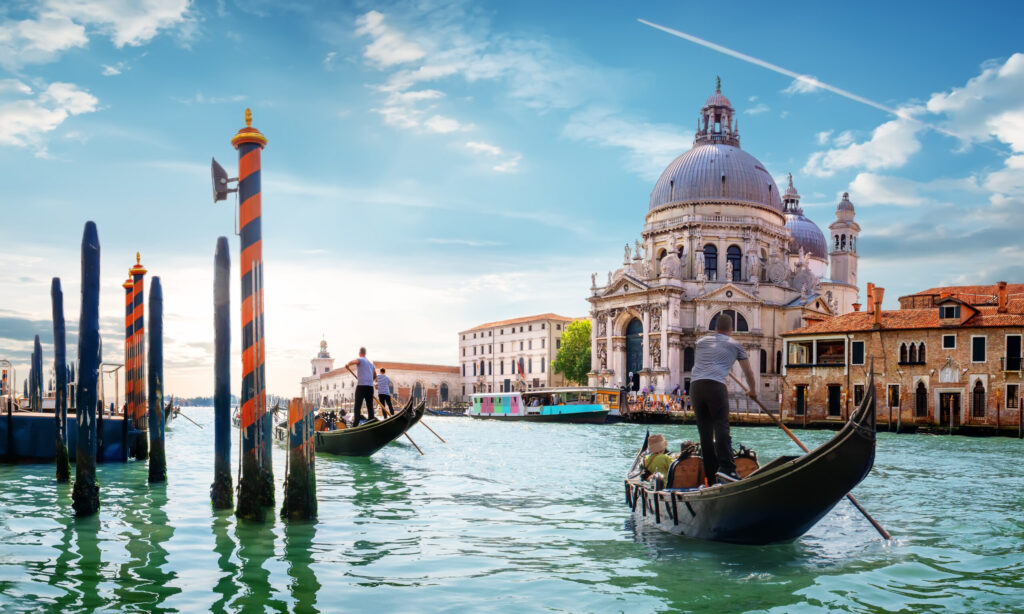 Gondolas on Grand Canal in the Lagoon City Venice