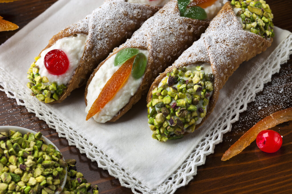 Sicilian Delicacies Cannoli made with Ricotta cheese