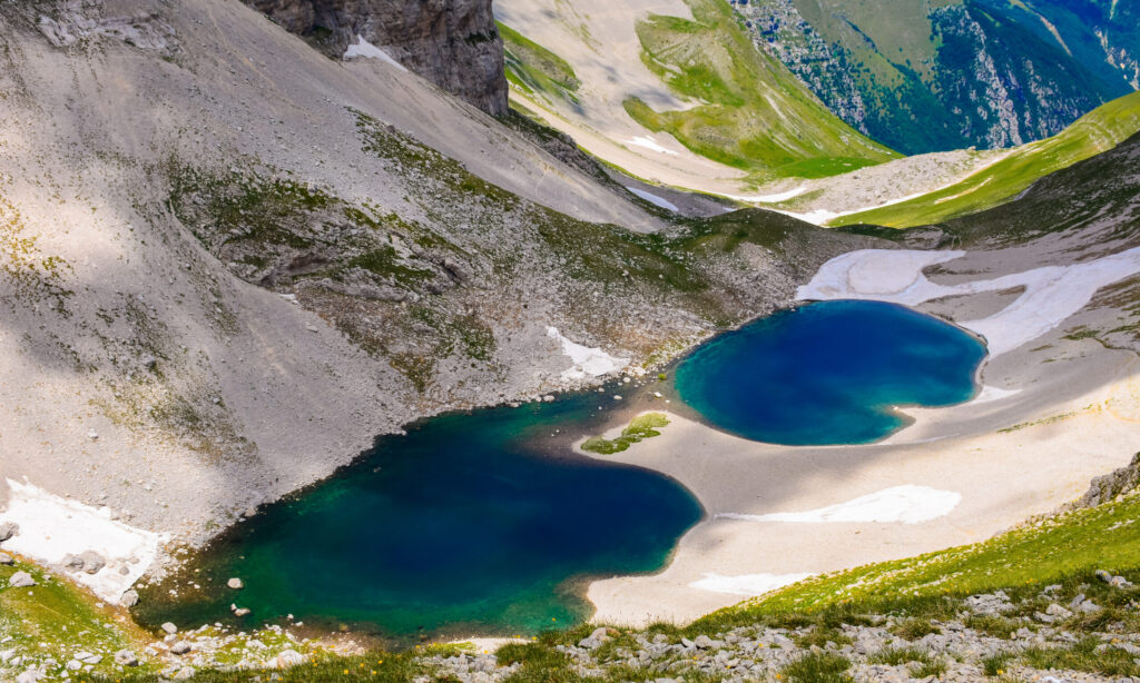 View of the Pilato's Lake near the peak of Mount Vettore in the Marches