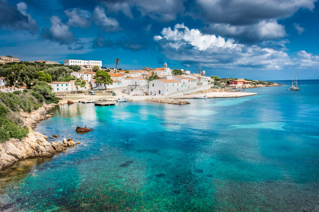 Beautiful town and beach of Cala d'Oliva in Asinara island, Sardinia