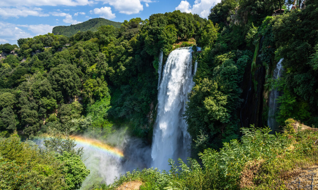 Beautiful landscape with Marmore falls and the rainbow, Umbria