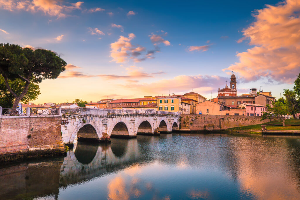 Beautiful Italian town of Rimini at sunset