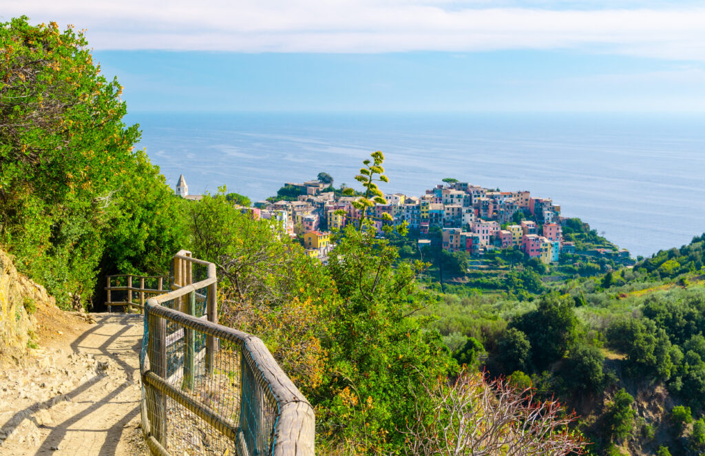Trekking path close to the beautiful village Corniglia in Cinque Terre in Italy