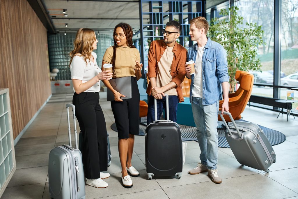 Team auf Reisen mit Gepäck