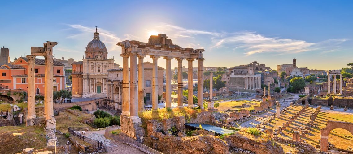 Rome sunrise city skyline at Rome Forum (Roman Forum), Rome, Italy